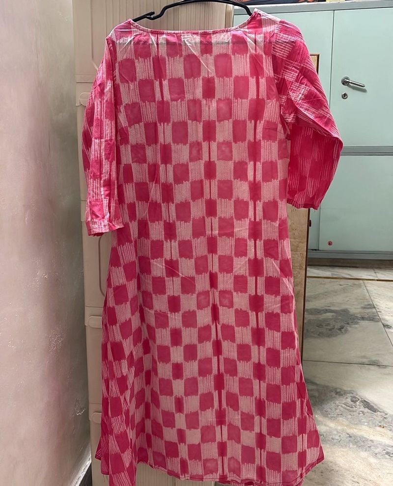 Pink Checked Kurta