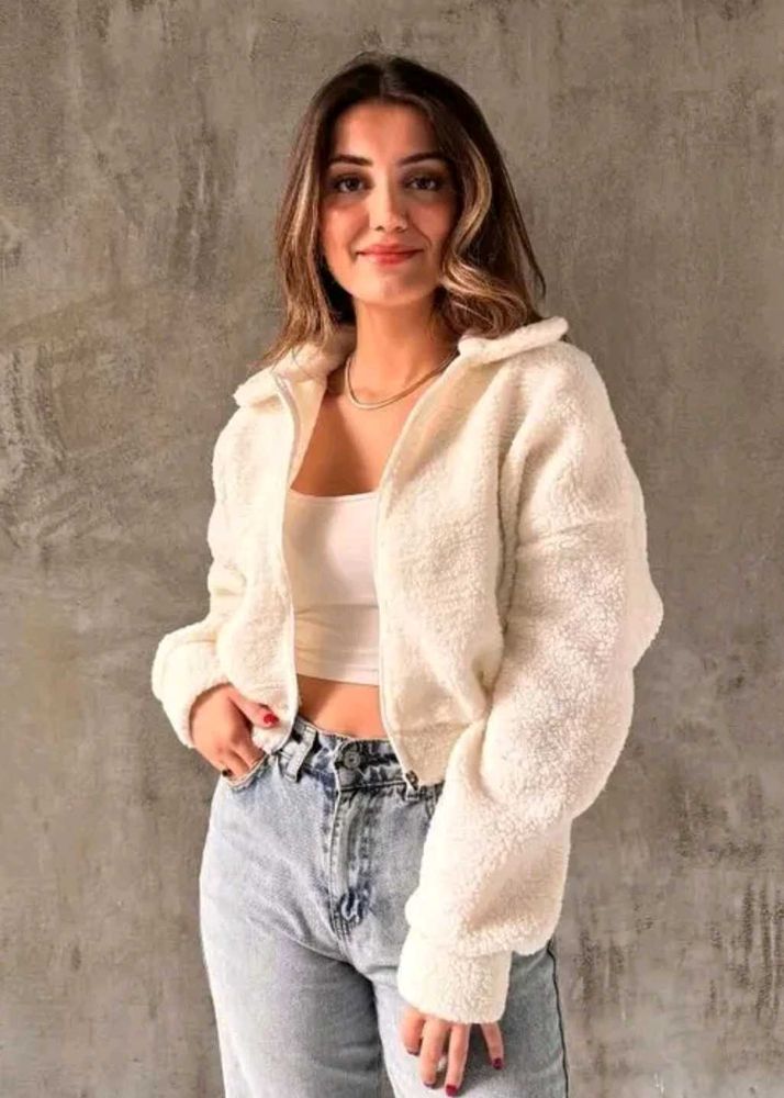 Fuzzy Ivory Cropped Jacket