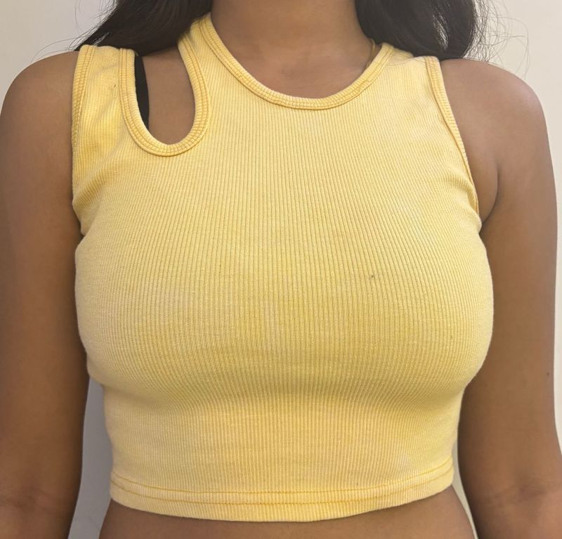 Yellow Cutout Ribbed Crop Top