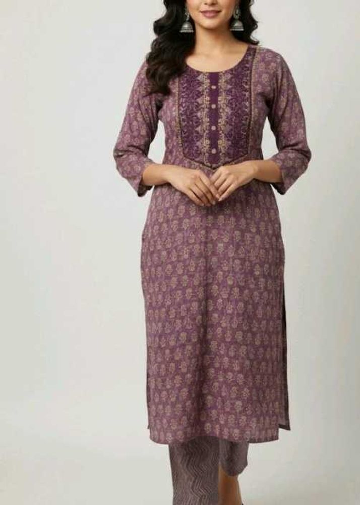 Elegant Purple Printed Kurta Set