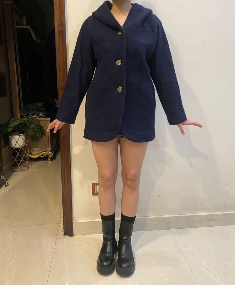 Navy Blue Hooded Coat