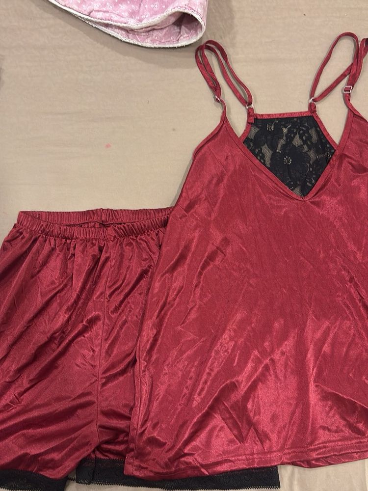 Hot Satin Cami and Shorts Set