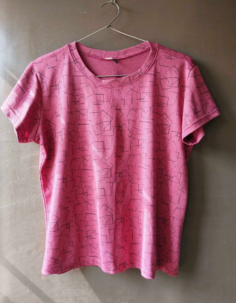 Pink Patterned Casual T-Shirt