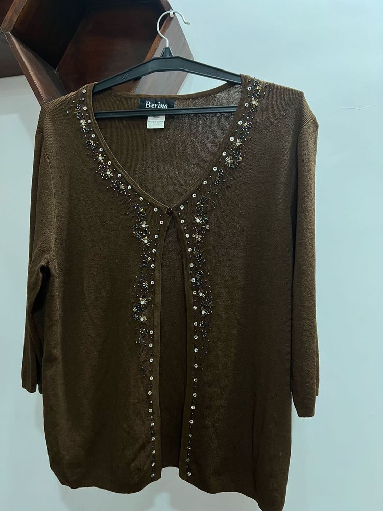 Brown Embellished Cardigan