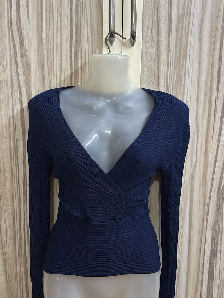 Sexy Navy Blue Wrap Top