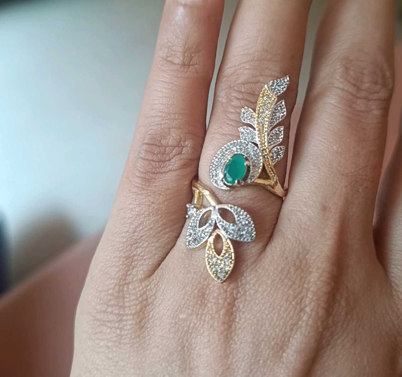 Emerald Leaf Design AD Ring