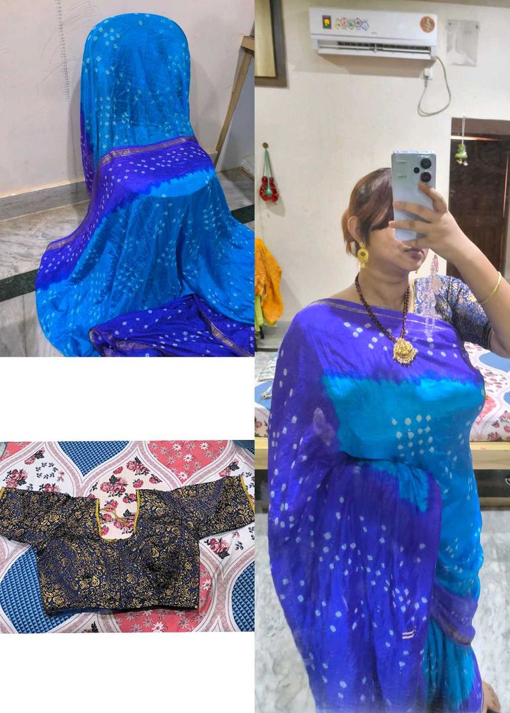 Rajasthani Tie Die Saree And Banarasi Blouse Combo