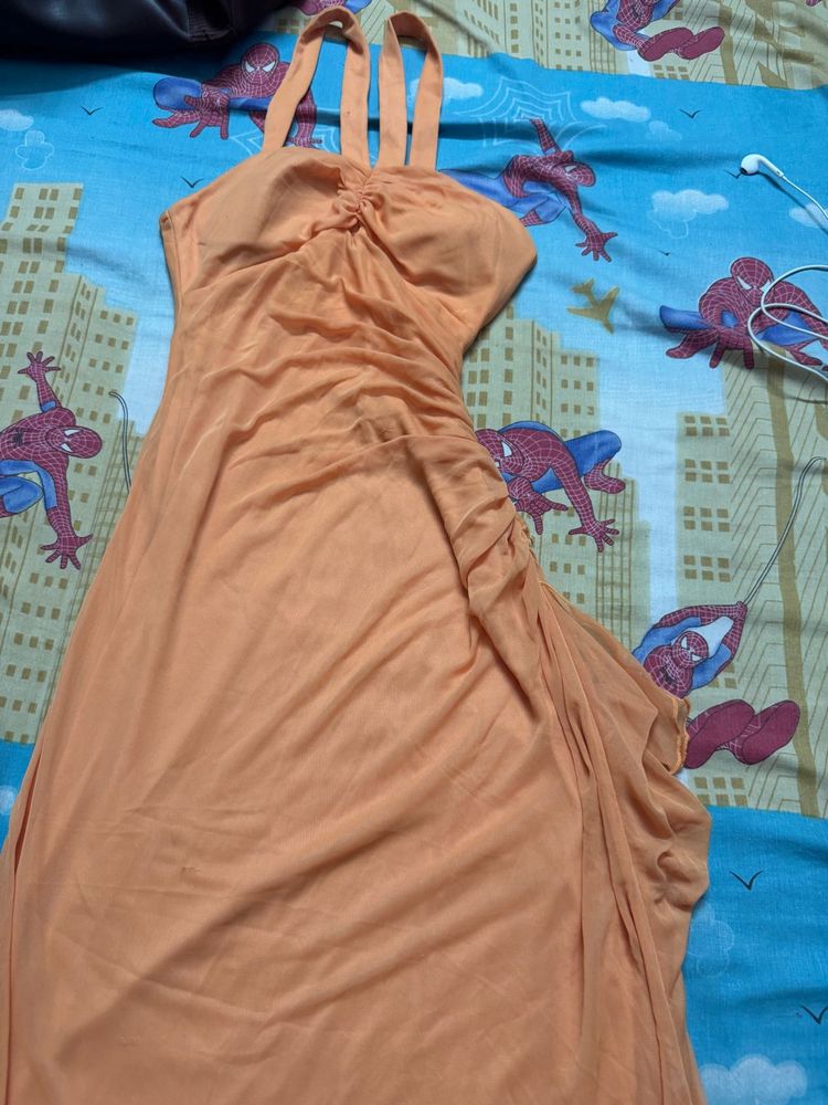 Peach Halter Neck Dress