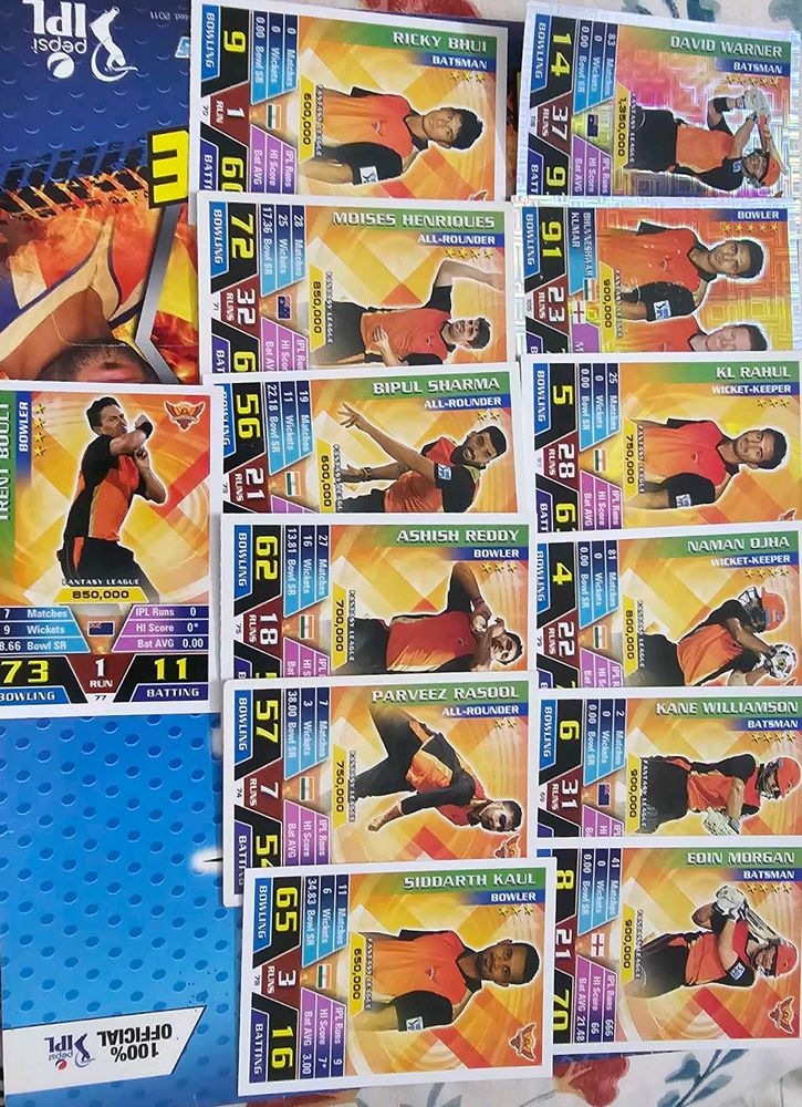 Topps Cricket Attax 2016 Srh Team Set
