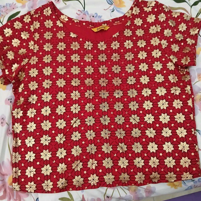 Red &amp; Gold Floral Top - Never Worn - 450/-