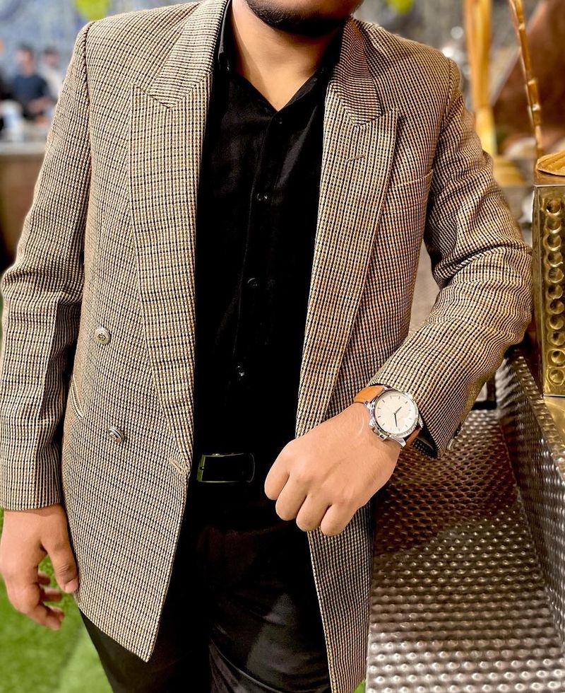 Men’s Brown Check Double Breasted Blazer