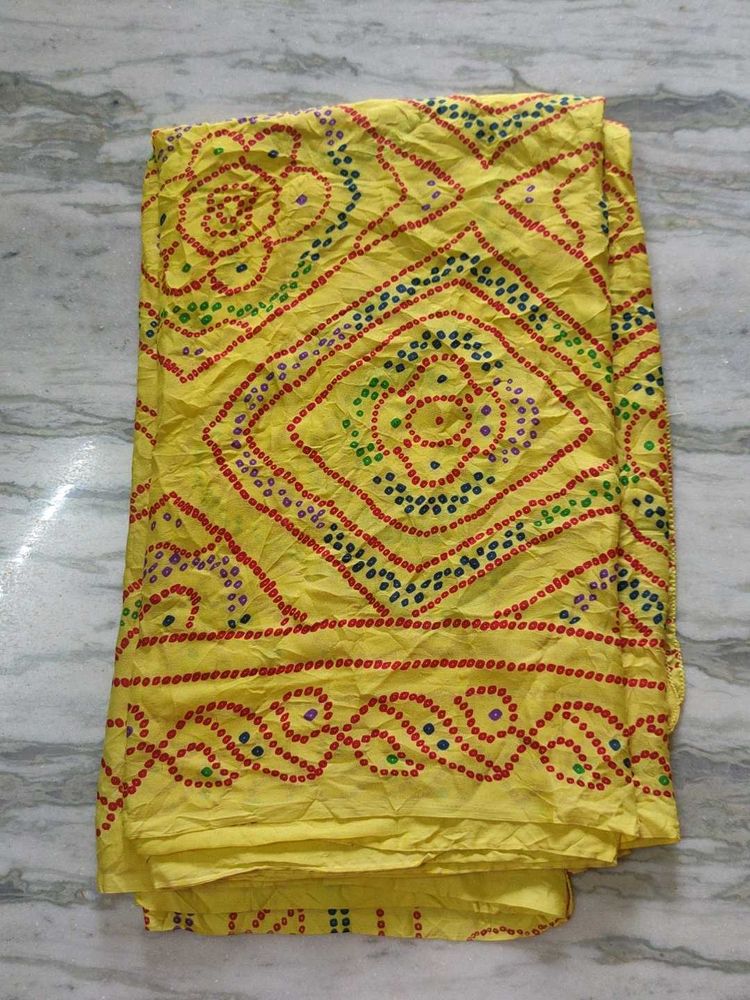 Yellow Bandhani Print Saree