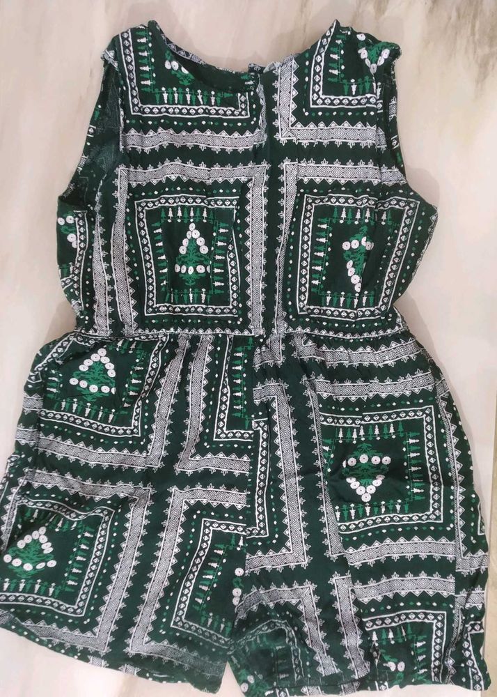 One Time Used  In Goa Trip -Green Patterned Romper