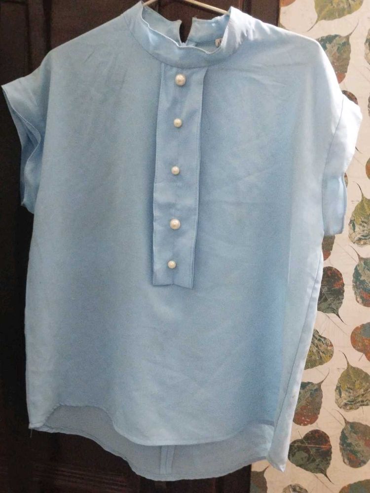Blue Pearl Button Top