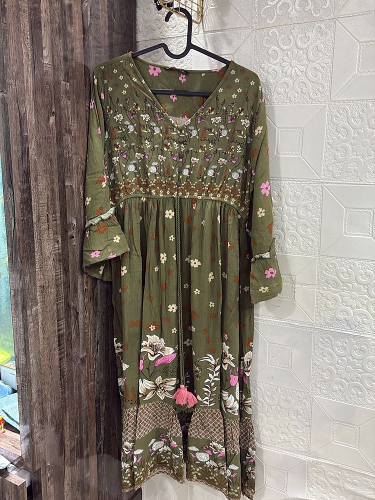 Olive green a line dress
