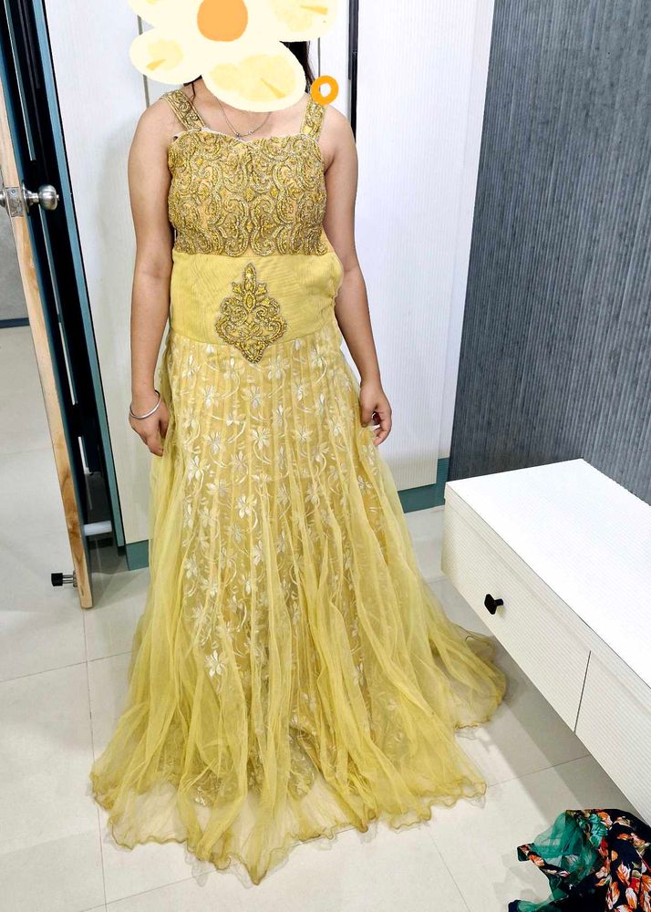 Golden Heavy Work Gown For Women.