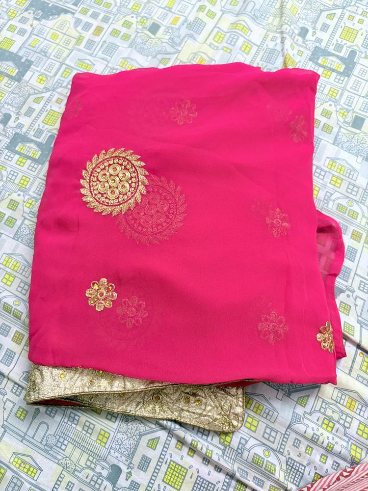 Pink Embroidered Saree