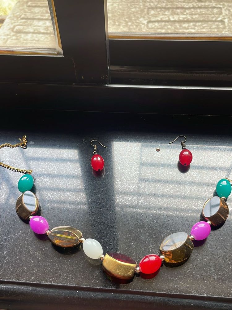 Color full Fancy Beads Mala With Earrings