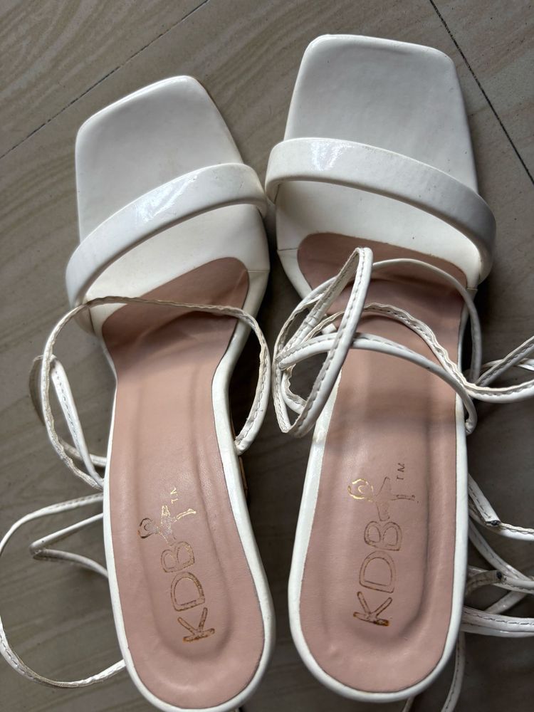 White Tie-Up Heels