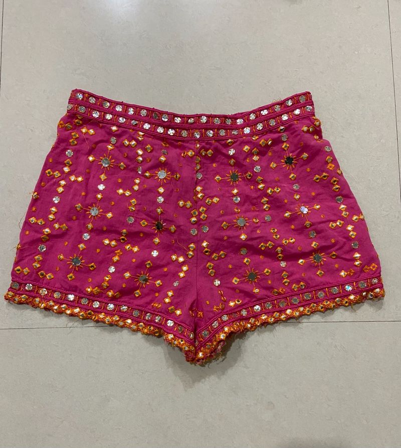 Pink Embellished Shorts
