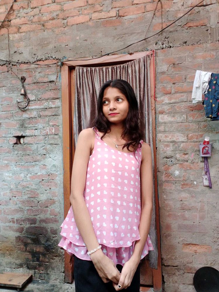 Pink Heart Print Tank Top
