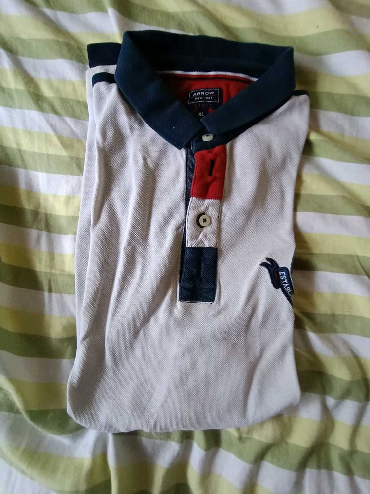 Arrow - White/Red Colour - Men&#39;s Polo Shirt - XL