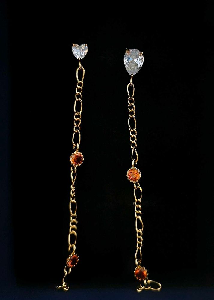 Anti-Tarnish Golden Chain Crystal Studs Earrings