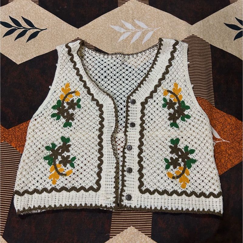 Crochet Floral Vest,cardigan