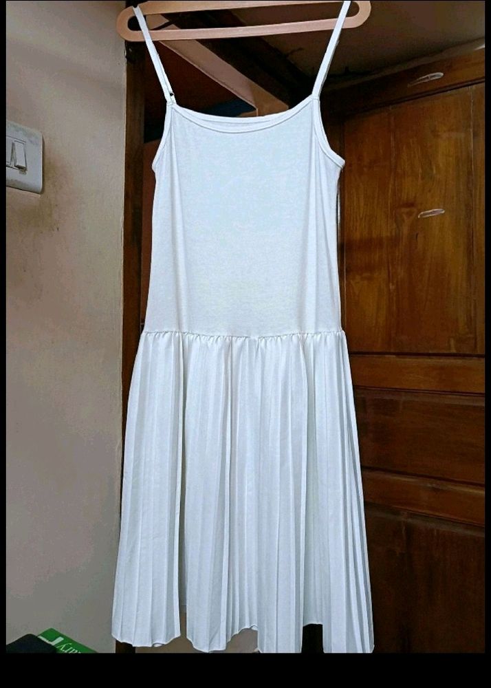 White Pleated Midi Dress