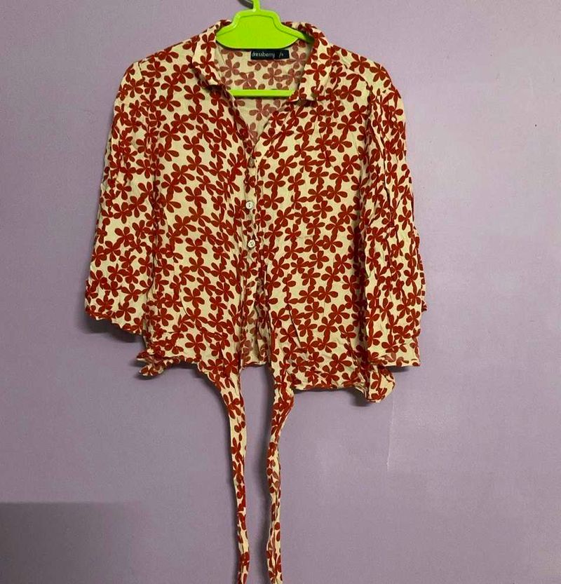 Floral Print Tie-Front Top