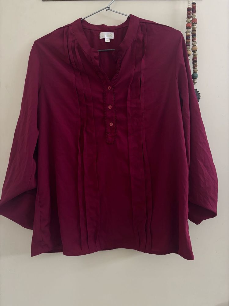 Maroon Button-Down Top