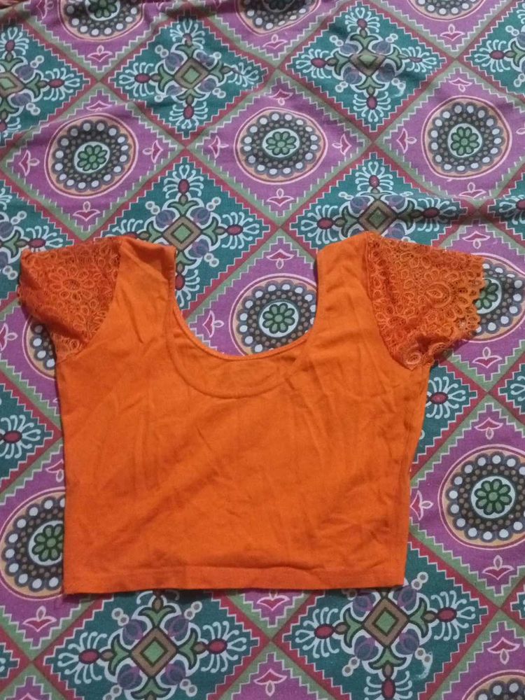 Orange Readymade Saree Blouse