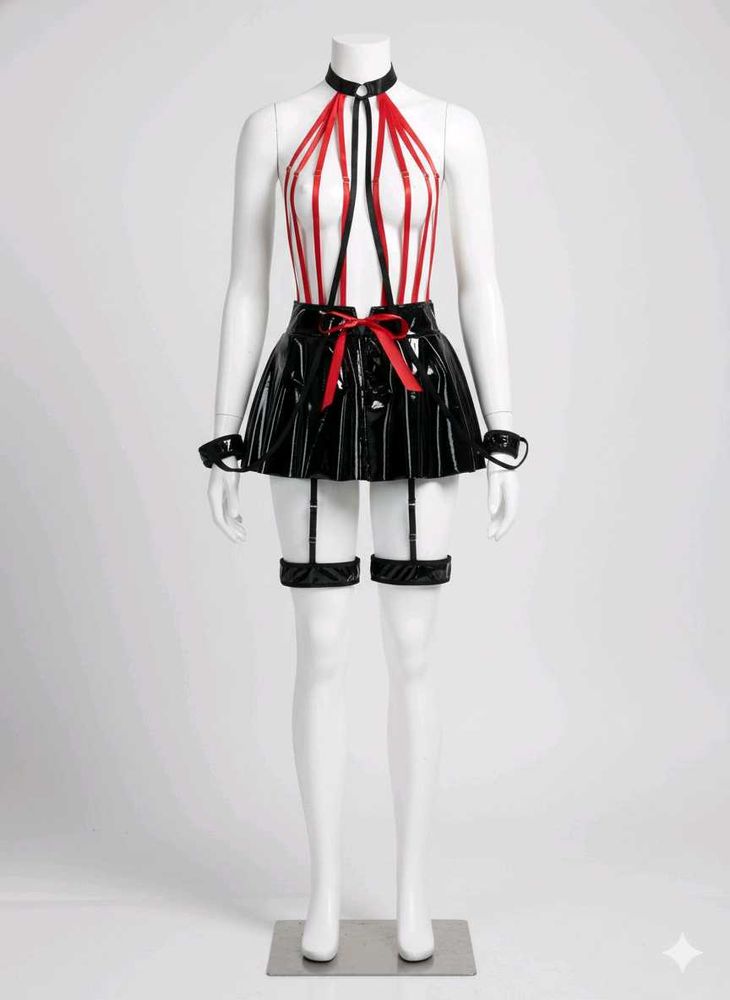 Red &amp; Black Strappy Lingerie Set 🔥 (Size S)