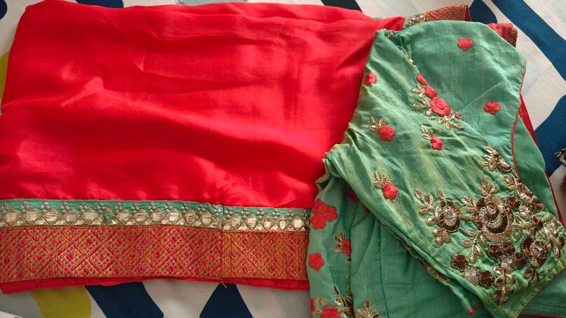Elegant Red Saree With Embroidery Blouse