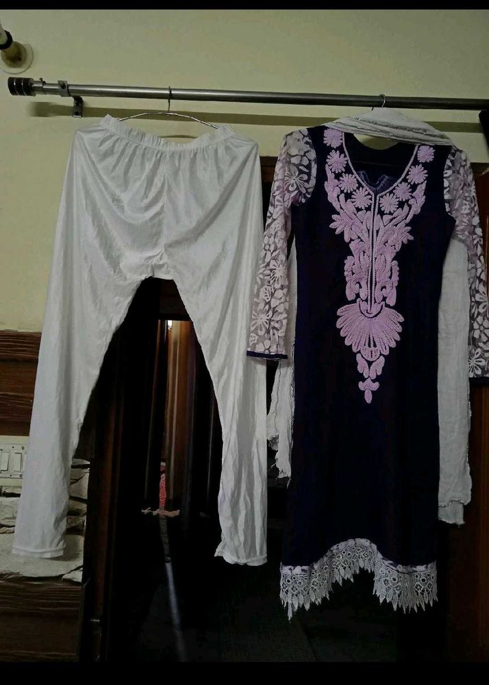 Kurti Pant Set Beads And Lace Work S size