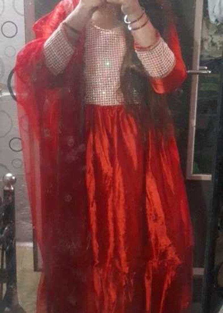 handmade Red gawen without duptta