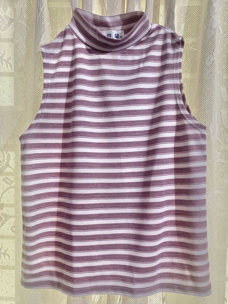 Kpop Mock Neck Striped Top