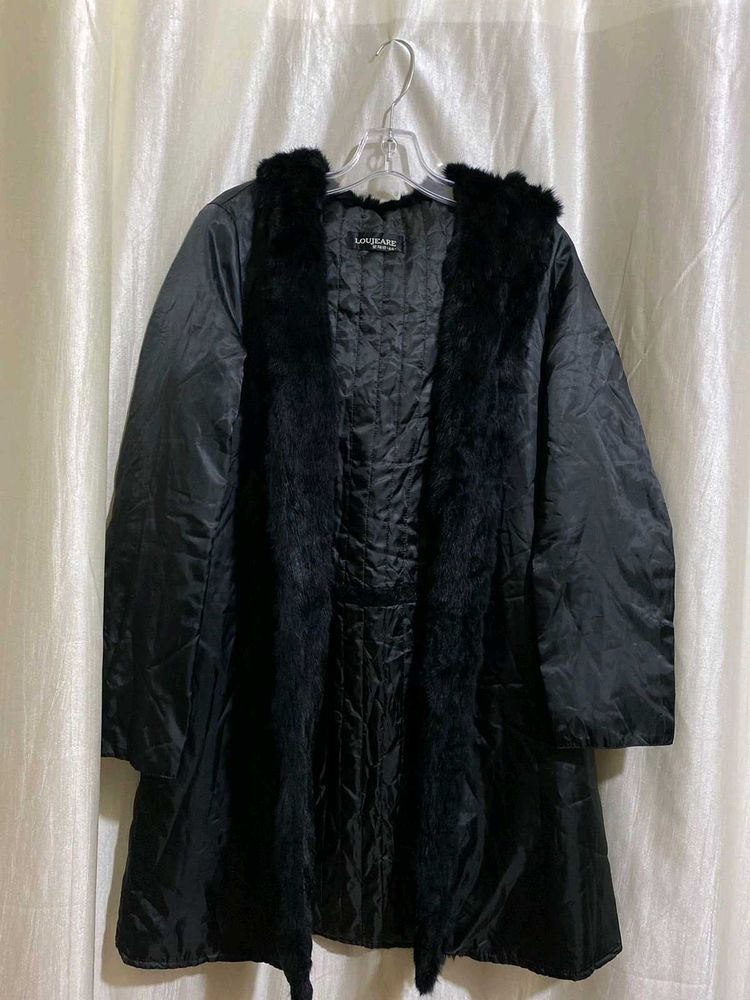 Vintage Black Coat with Faux Fur Trim
