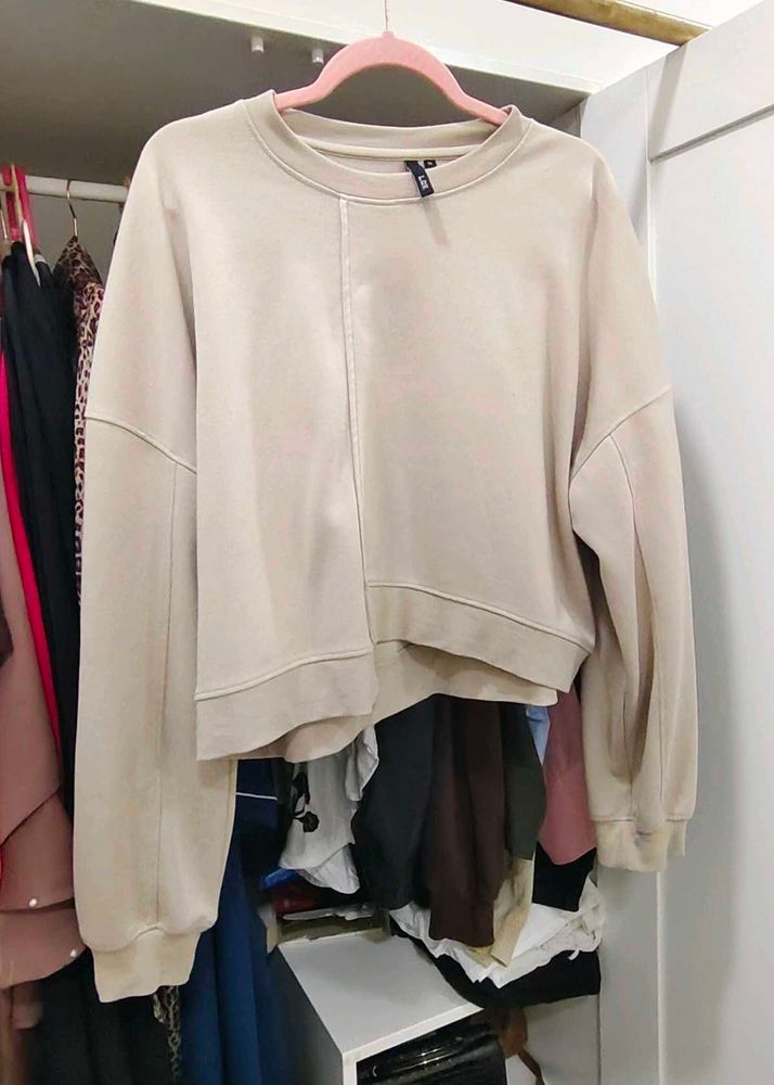 Beige Cropped Sweatshirt