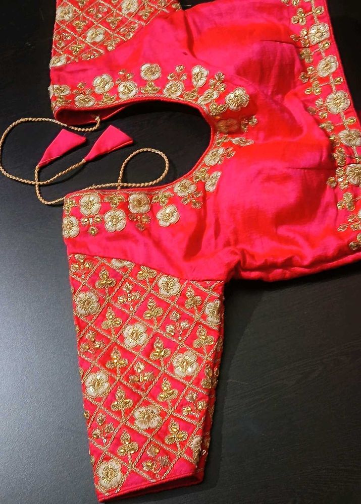 Pink Embroidered Sari Blouse