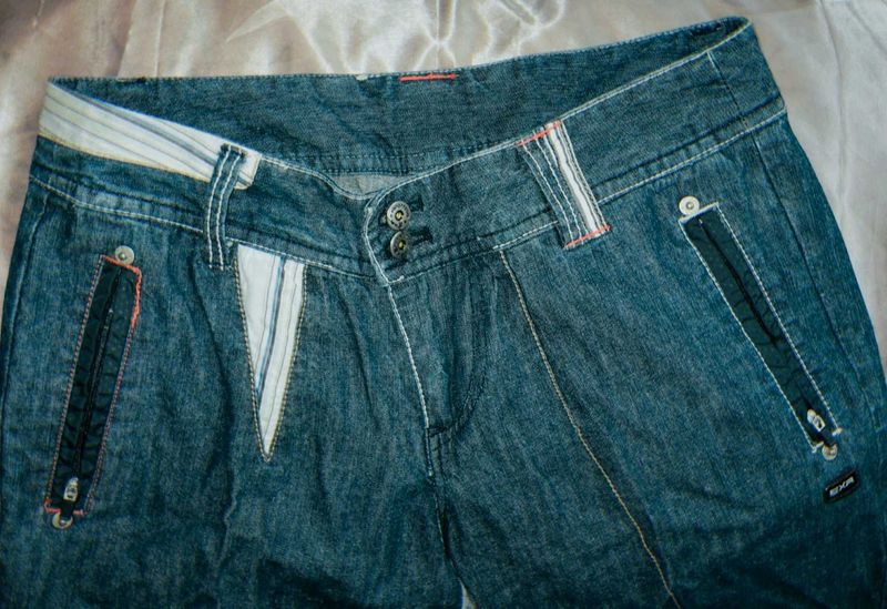 Denim long shorts/jorts w Colourblocking