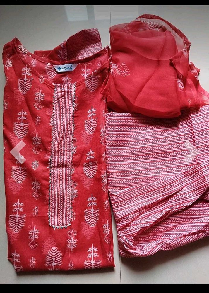 Red Kurti Pant Duppta Set