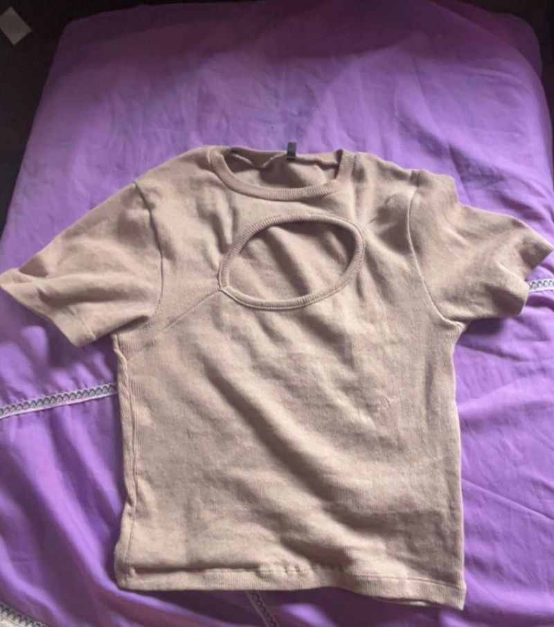 Beige Cutout T-Shirt