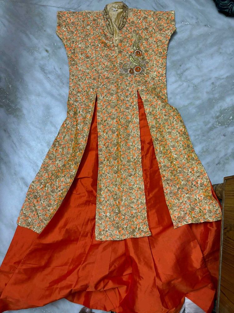 Orange Embroidered lehenga set skirt and top