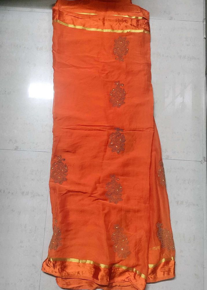 Soft Chiffon Orange Saree