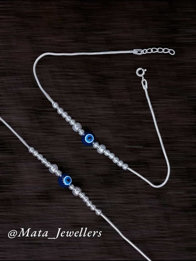 Evil Eye Beaded 92.5 Sterling Silver Chain Anklet
