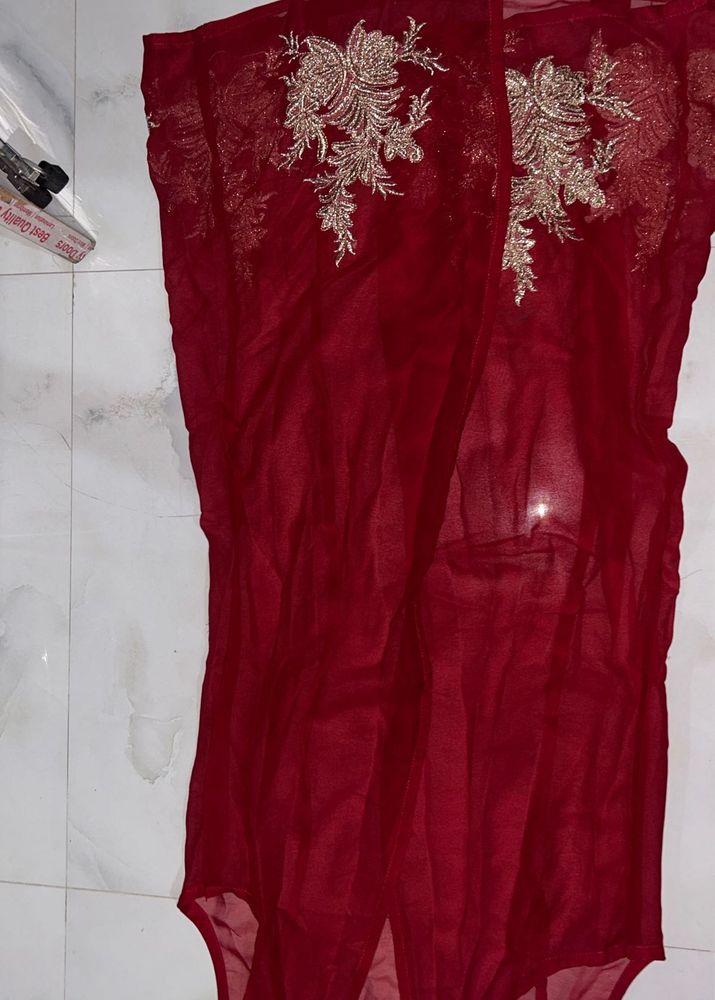 Maroon Embroidered Dhoti Set