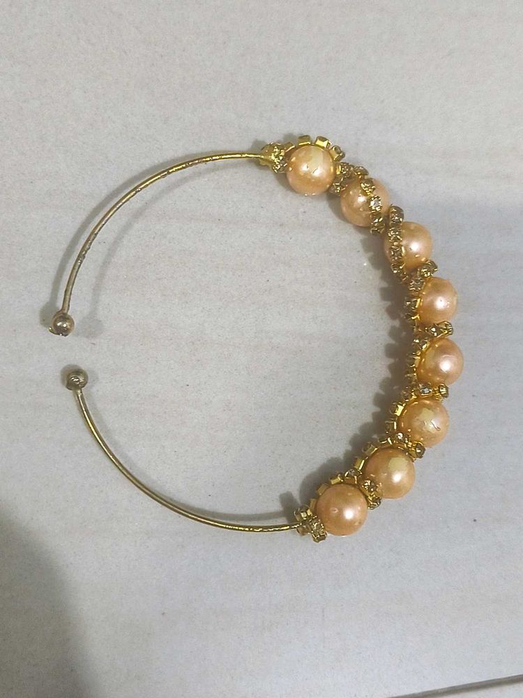Pearl &amp; Rhinestone Gold-Tone Bangle Bracelet