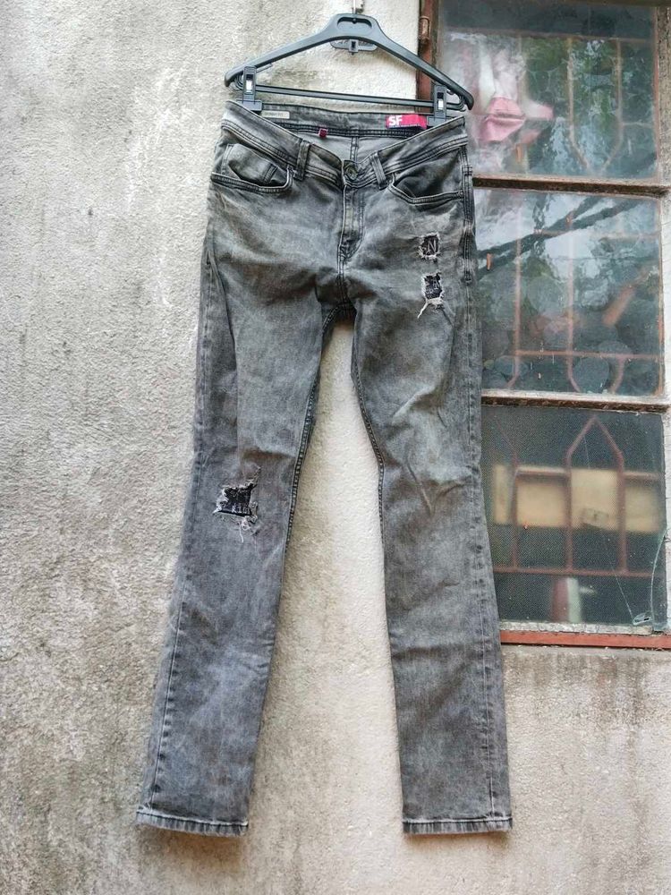 Distressed Gray Wash Jeans