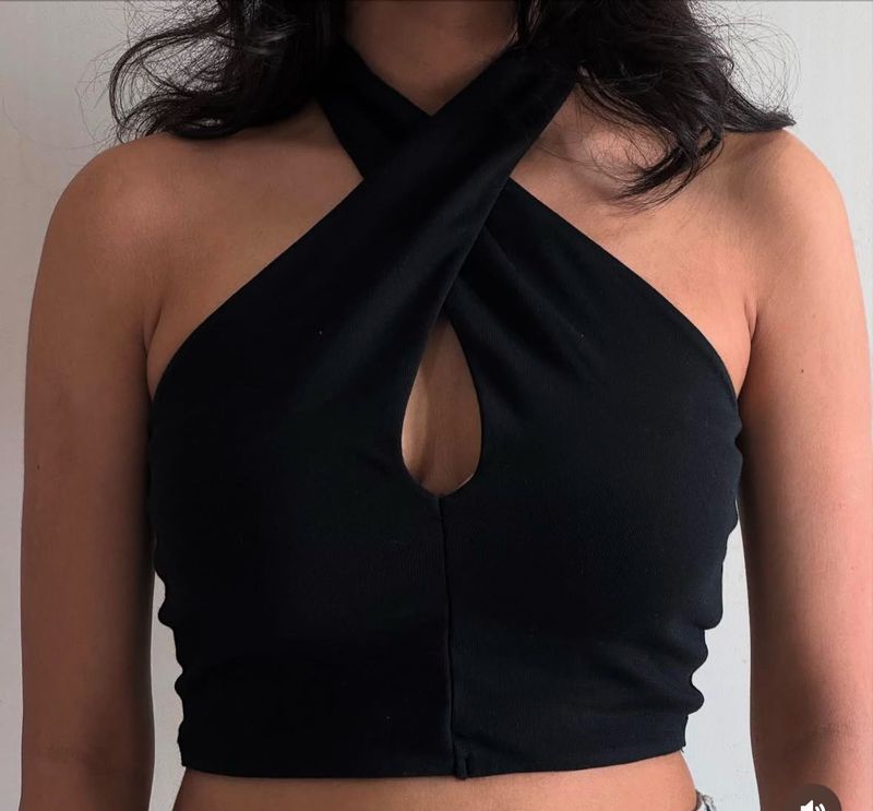 Black Halter Neck Cropped Top